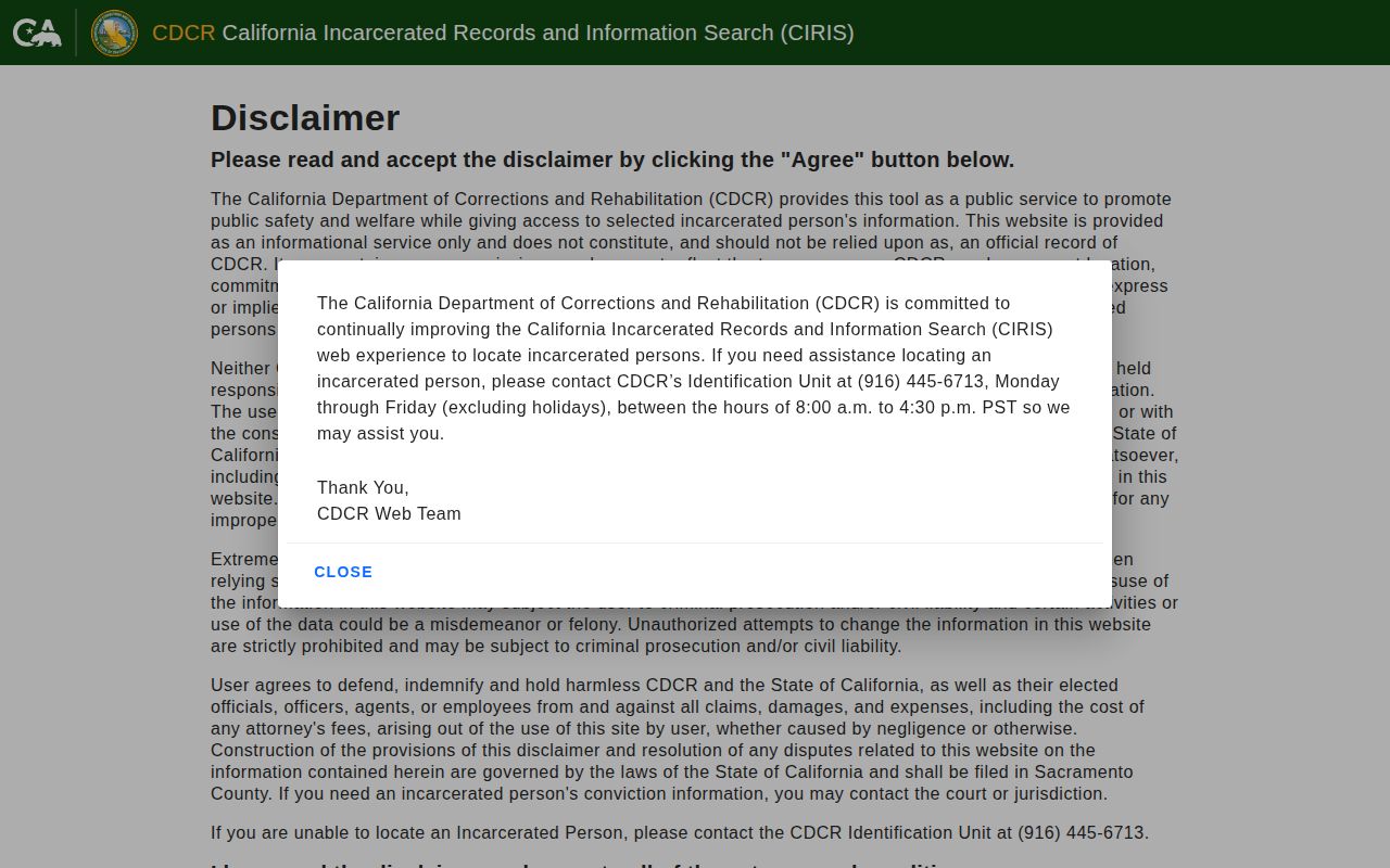 Pelican Bay State Prison CDCR release search in CIRIS