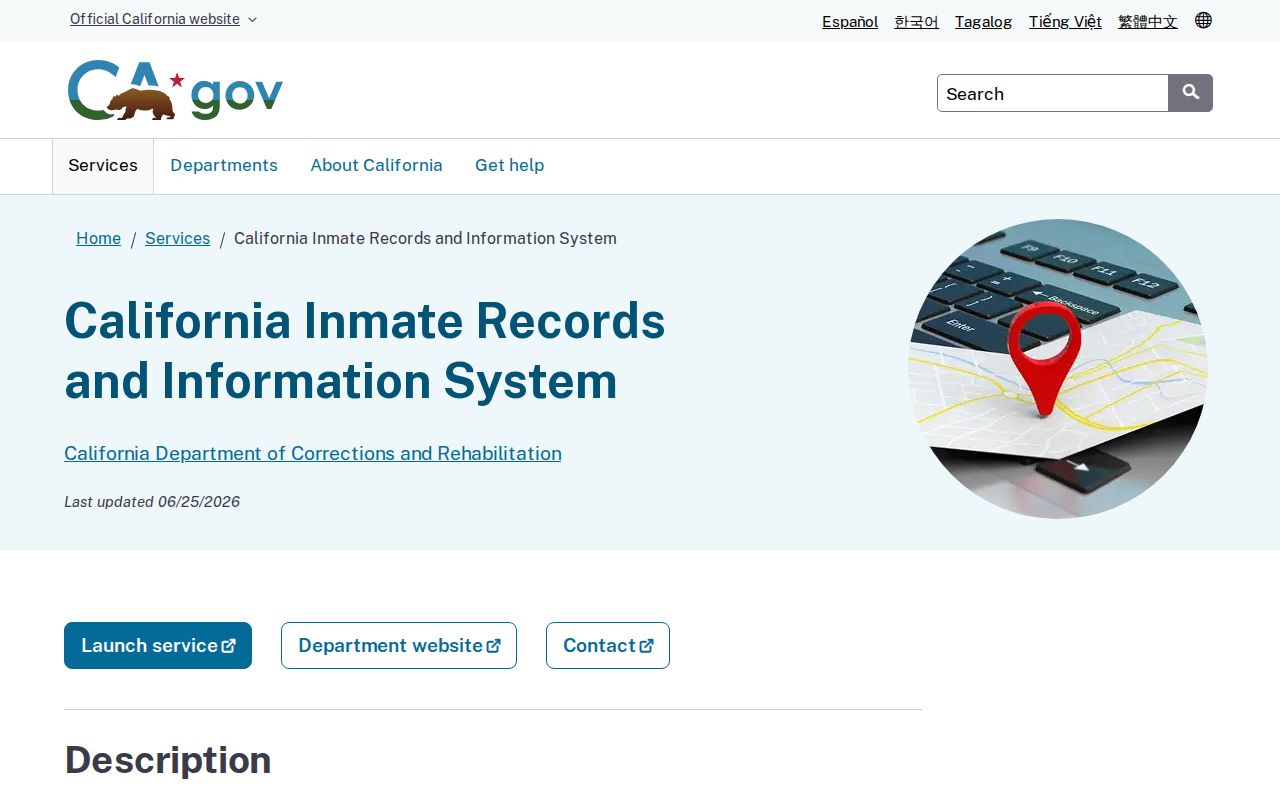 Del Norte County CDCR release lookup service page