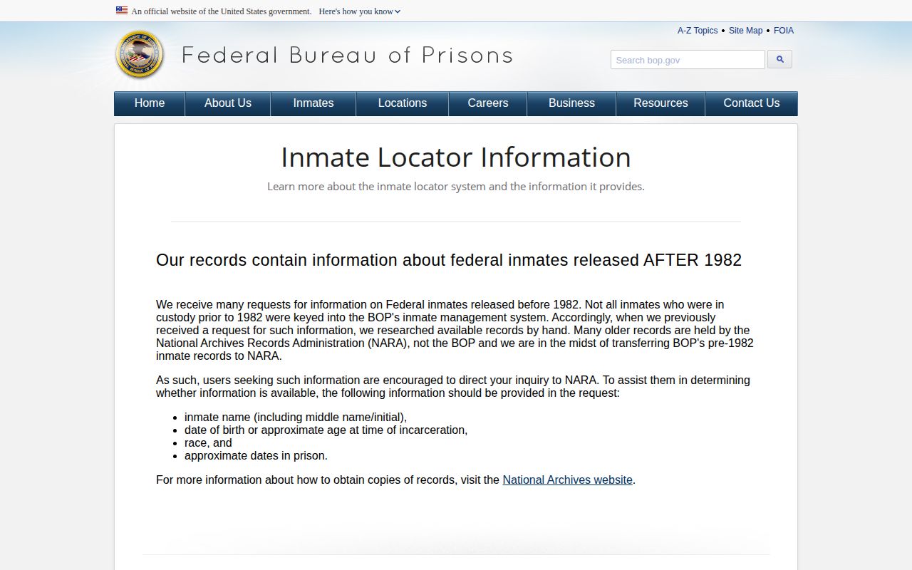 BOP release date interpretation for Del Norte County federal release records