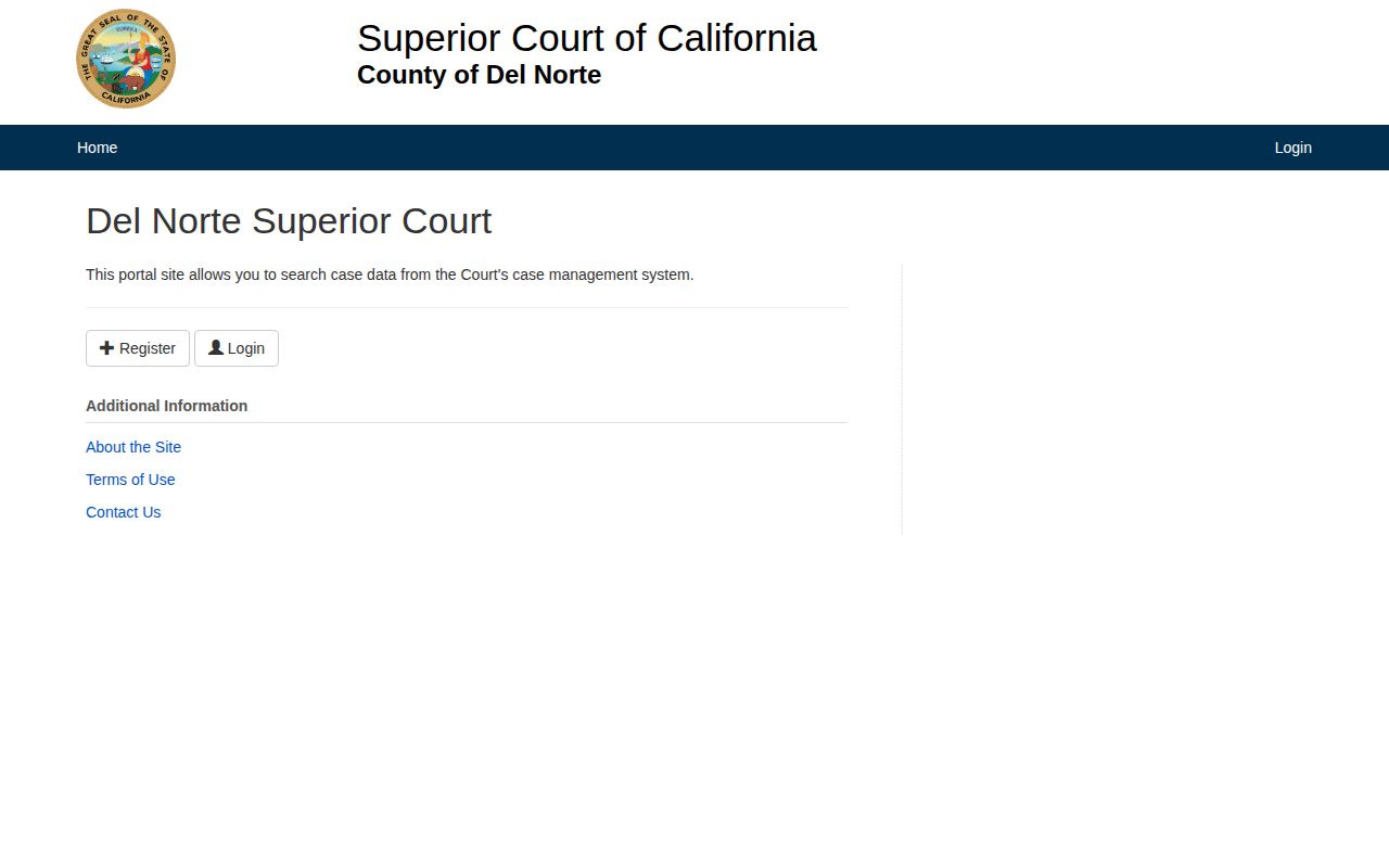 Del Norte County court case portal for release disposition records