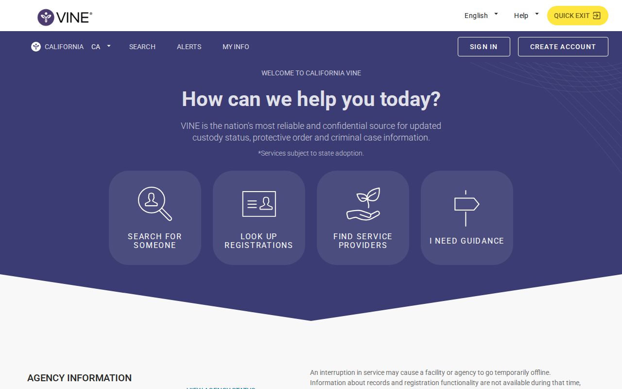 California VINE page for Del Norte County VINELink inmate release check